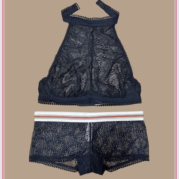 Victorias Secret crochet lace Set Unlined High Neck bralette bra & shortie panty - Picture 6 of 6